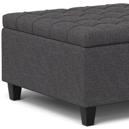 30" Slate Gray And Brown Upholstery Tufted Ottoman With Storage HomeRoots