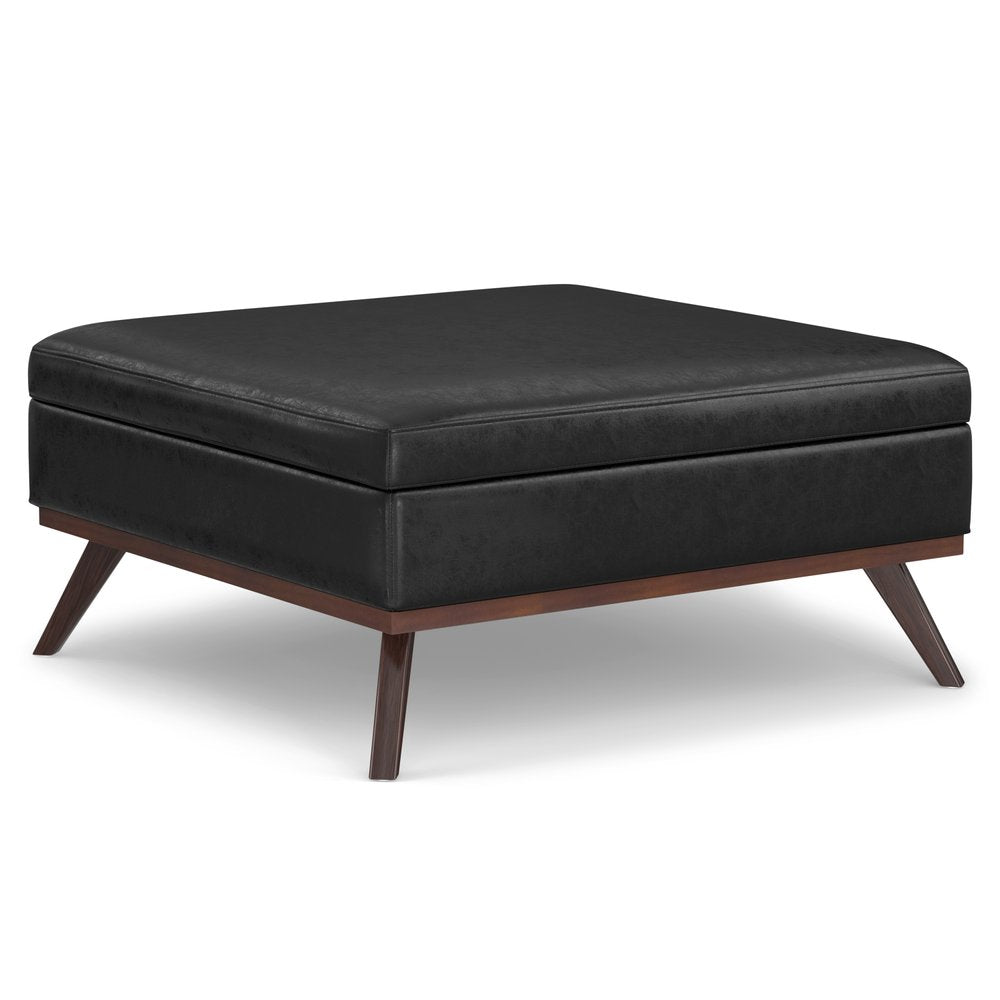 40" Chestnut And Brown Faux Leather Ottoman With Storage HomeRoots