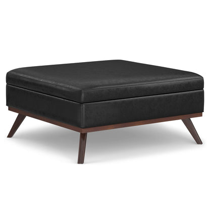 40" Chestnut And Brown Faux Leather Ottoman With Storage HomeRoots