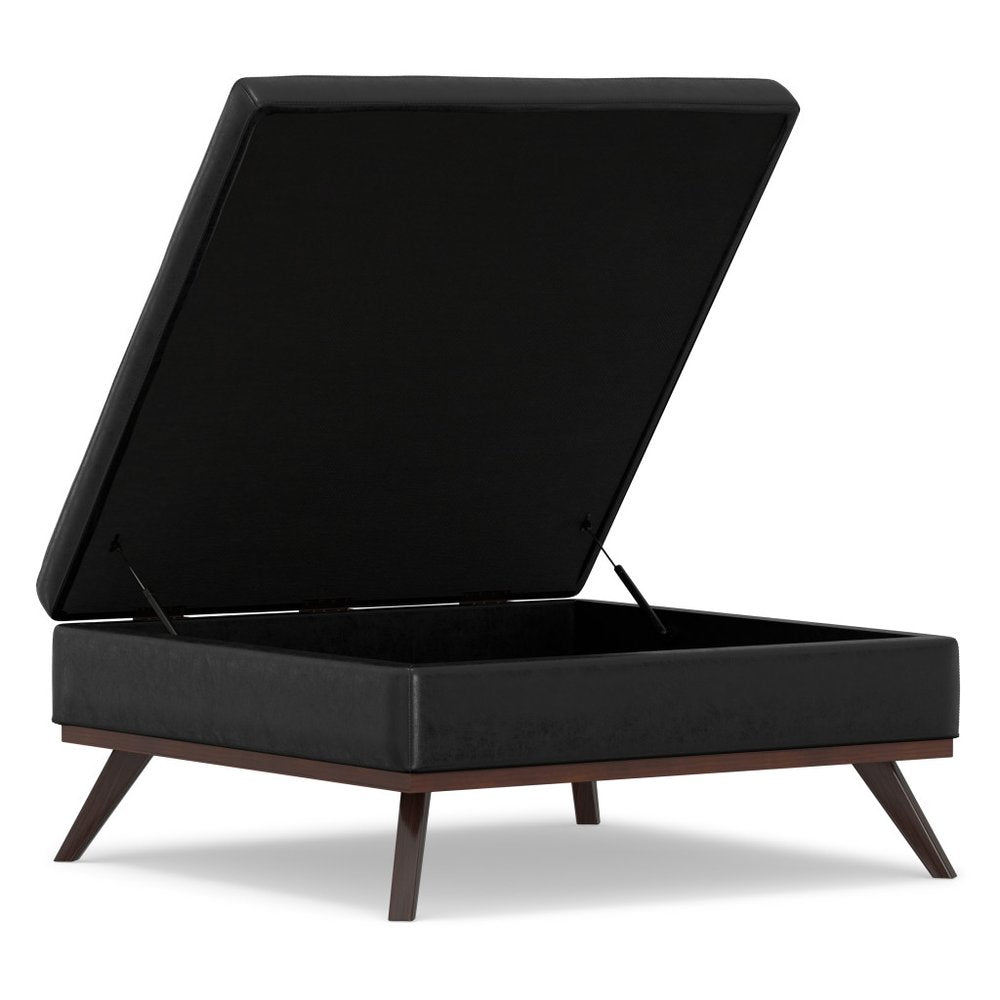 40" Chestnut And Brown Faux Leather Ottoman With Storage HomeRoots