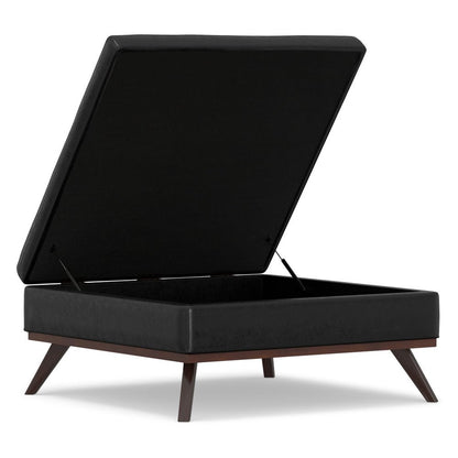 40" Chestnut And Brown Faux Leather Ottoman With Storage HomeRoots
