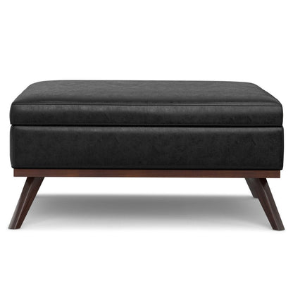 40" Black And Brown Faux Leather Ottoman With Storage