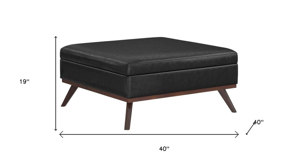 40" Chestnut And Brown Faux Leather Ottoman With Storage HomeRoots