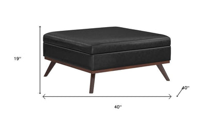 40" Chestnut And Brown Faux Leather Ottoman With Storage HomeRoots