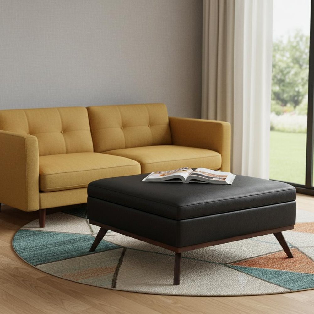 40" Black And Brown Faux Leather Ottoman With Storage — view 5