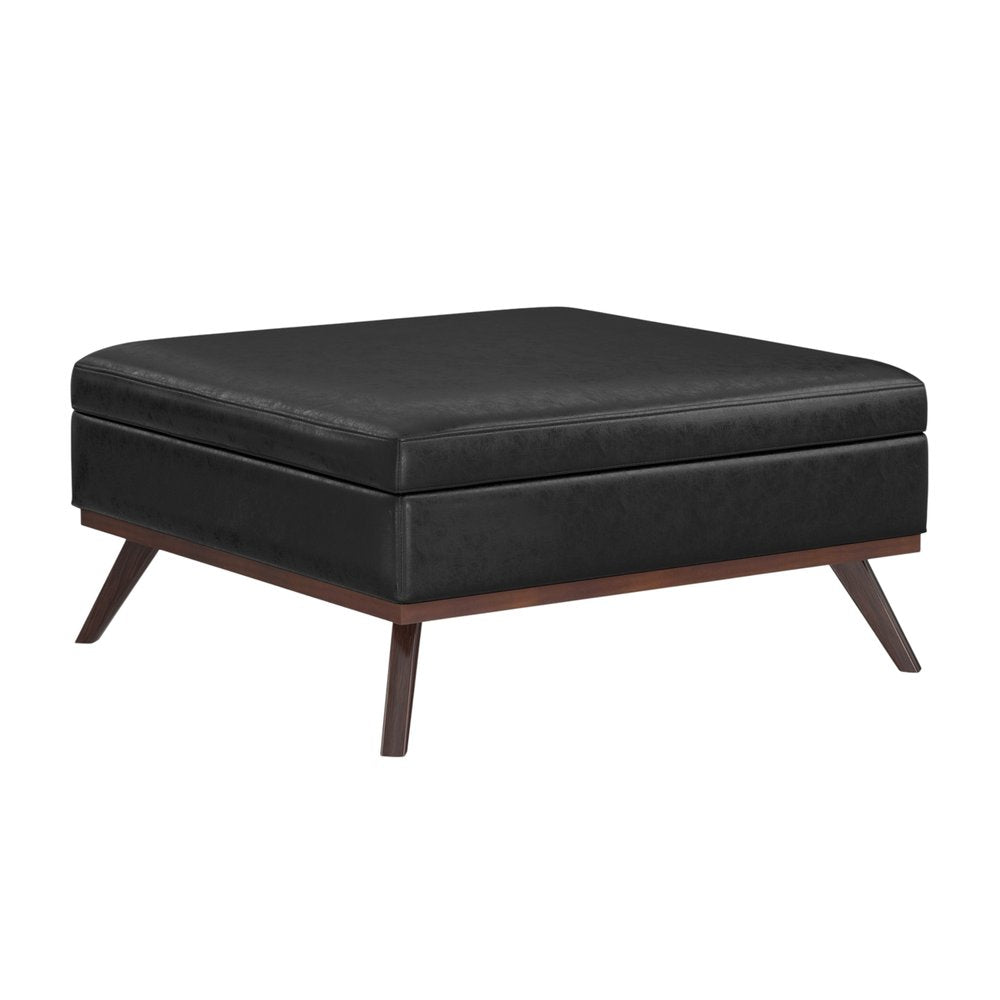 40" Chestnut And Brown Faux Leather Ottoman With Storage HomeRoots