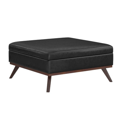 40" Chestnut And Brown Faux Leather Ottoman With Storage HomeRoots