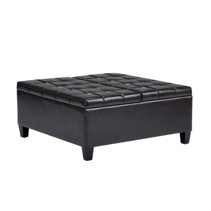 36" Black And Espresso Faux Leather Tufted Ottoman With Storage HomeRoots