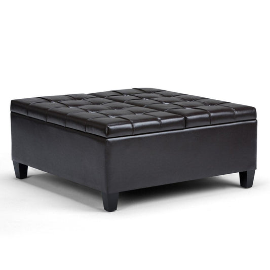 36" Brown And Espresso Faux Leather Tufted Ottoman With Storage