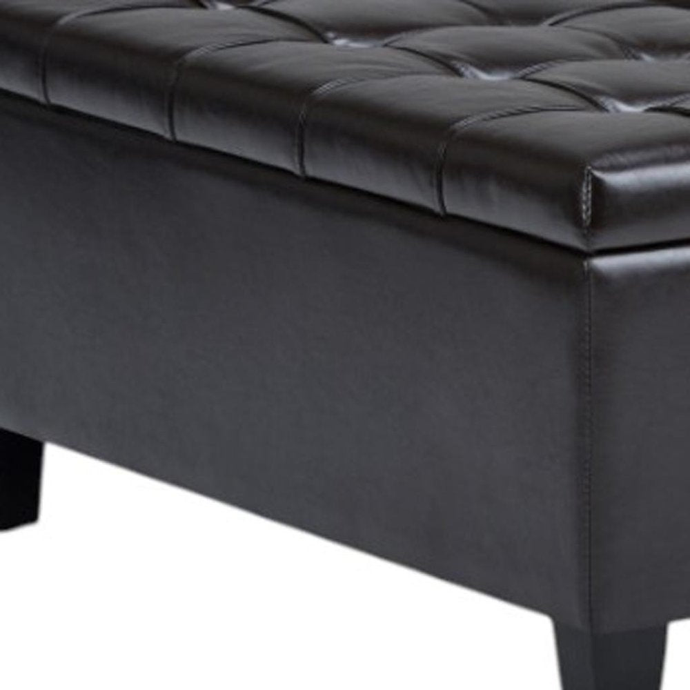 36" Black And Espresso Faux Leather Tufted Ottoman With Storage HomeRoots