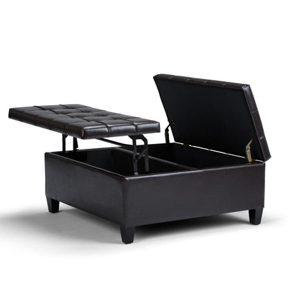 36" Black And Espresso Faux Leather Tufted Ottoman With Storage HomeRoots