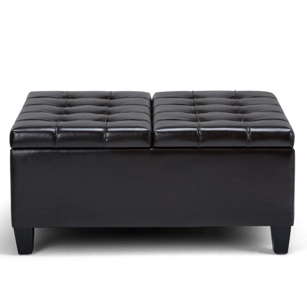 36" Black And Espresso Faux Leather Tufted Ottoman With Storage HomeRoots