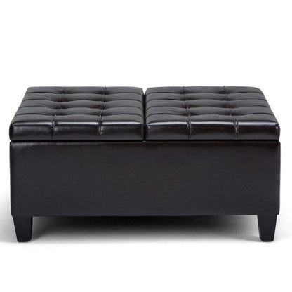 36" Black And Espresso Faux Leather Tufted Ottoman With Storage HomeRoots