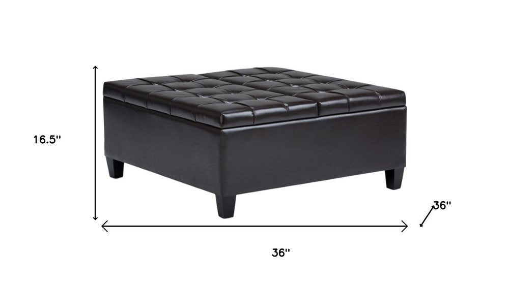 36" Black And Espresso Faux Leather Tufted Ottoman With Storage HomeRoots