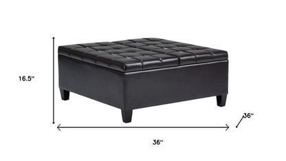36" Black And Espresso Faux Leather Tufted Ottoman With Storage HomeRoots