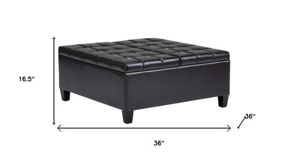 36" Brown And Espresso Faux Leather Tufted Ottoman With Storage