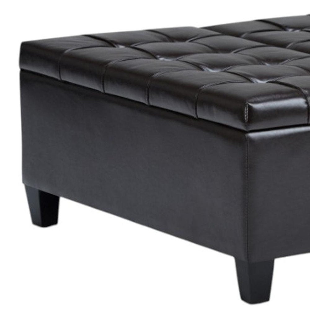 36" Black And Espresso Faux Leather Tufted Ottoman With Storage HomeRoots