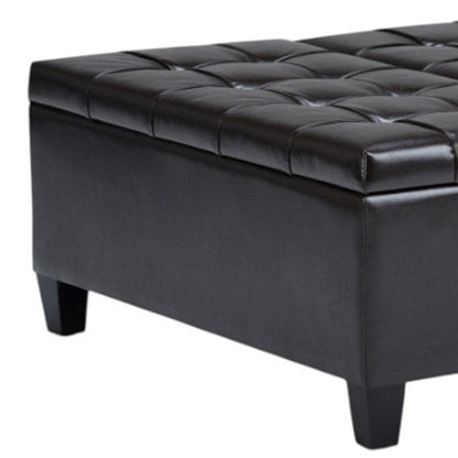 36" Black And Espresso Faux Leather Tufted Ottoman With Storage HomeRoots