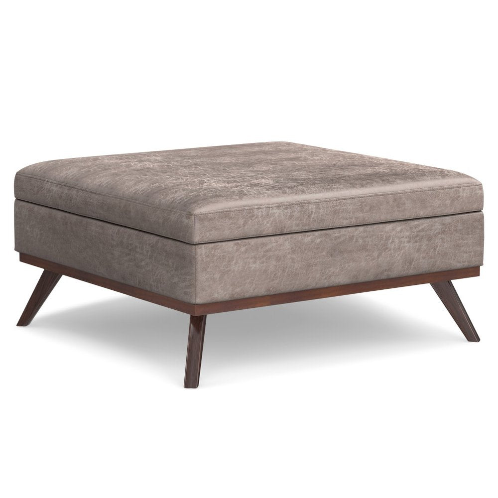 40" Chestnut And Brown Faux Leather Ottoman With Storage HomeRoots