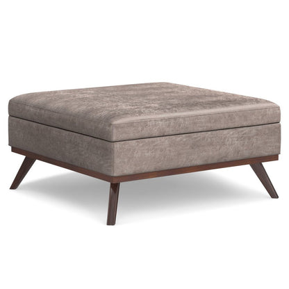 40" Chestnut And Brown Faux Leather Ottoman With Storage HomeRoots