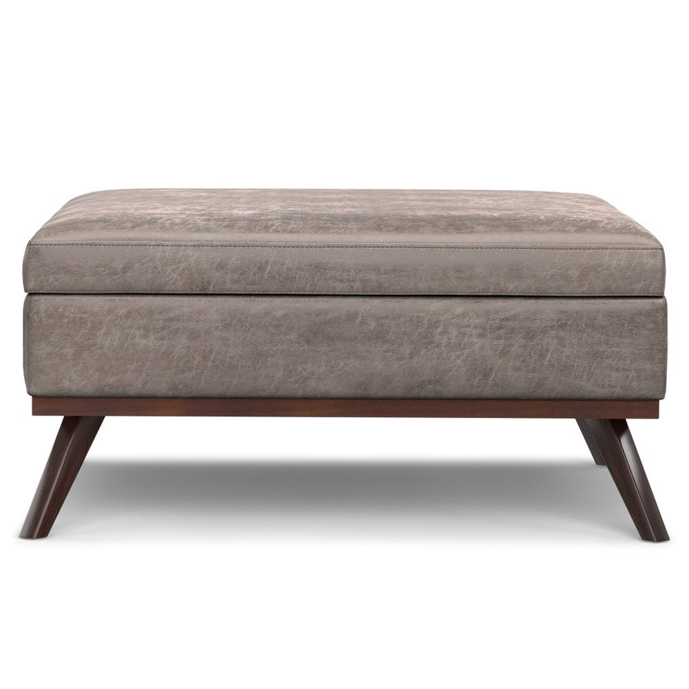 40" Chestnut And Brown Faux Leather Ottoman With Storage HomeRoots