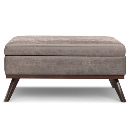 40" Chestnut And Brown Faux Leather Ottoman With Storage HomeRoots