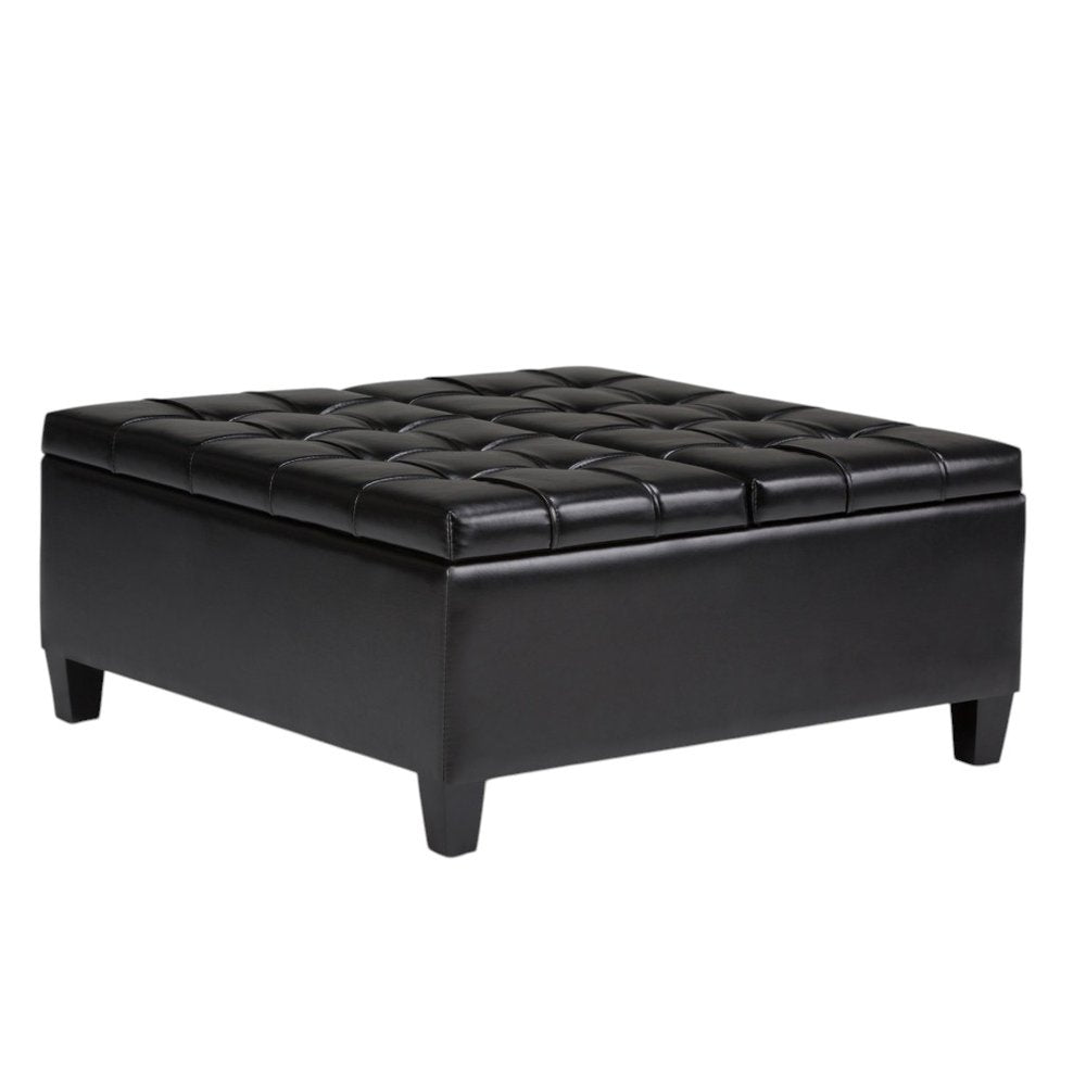 36" Black And Espresso Faux Leather Tufted Ottoman With Storage — view 14