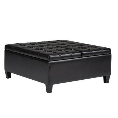 36" Black And Espresso Faux Leather Tufted Ottoman With Storage HomeRoots