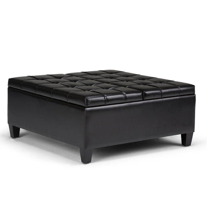 36" Black And Espresso Faux Leather Tufted Ottoman With Storage HomeRoots