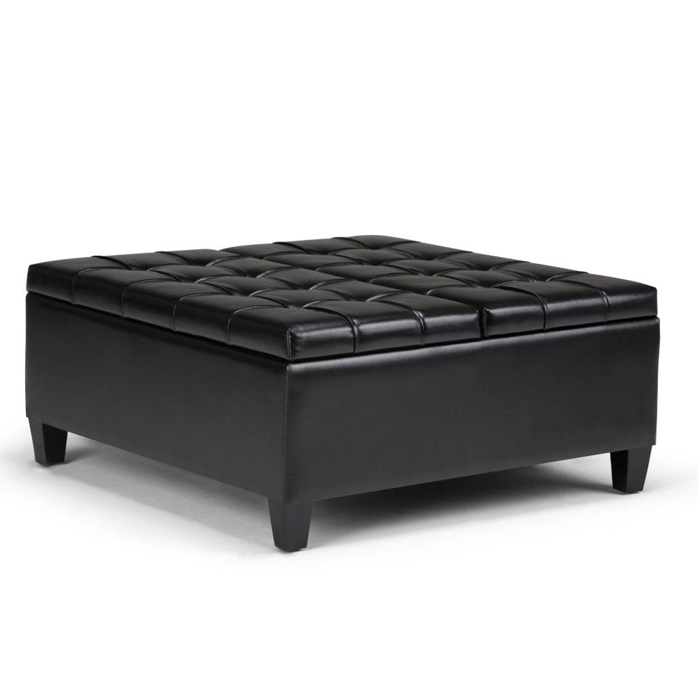 36" Brown And Espresso Faux Leather Tufted Ottoman With Storage