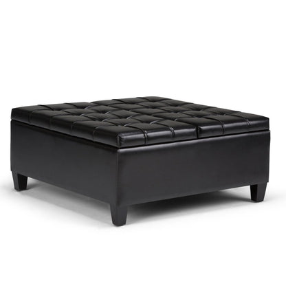 36" Brown And Espresso Faux Leather Tufted Ottoman With Storage