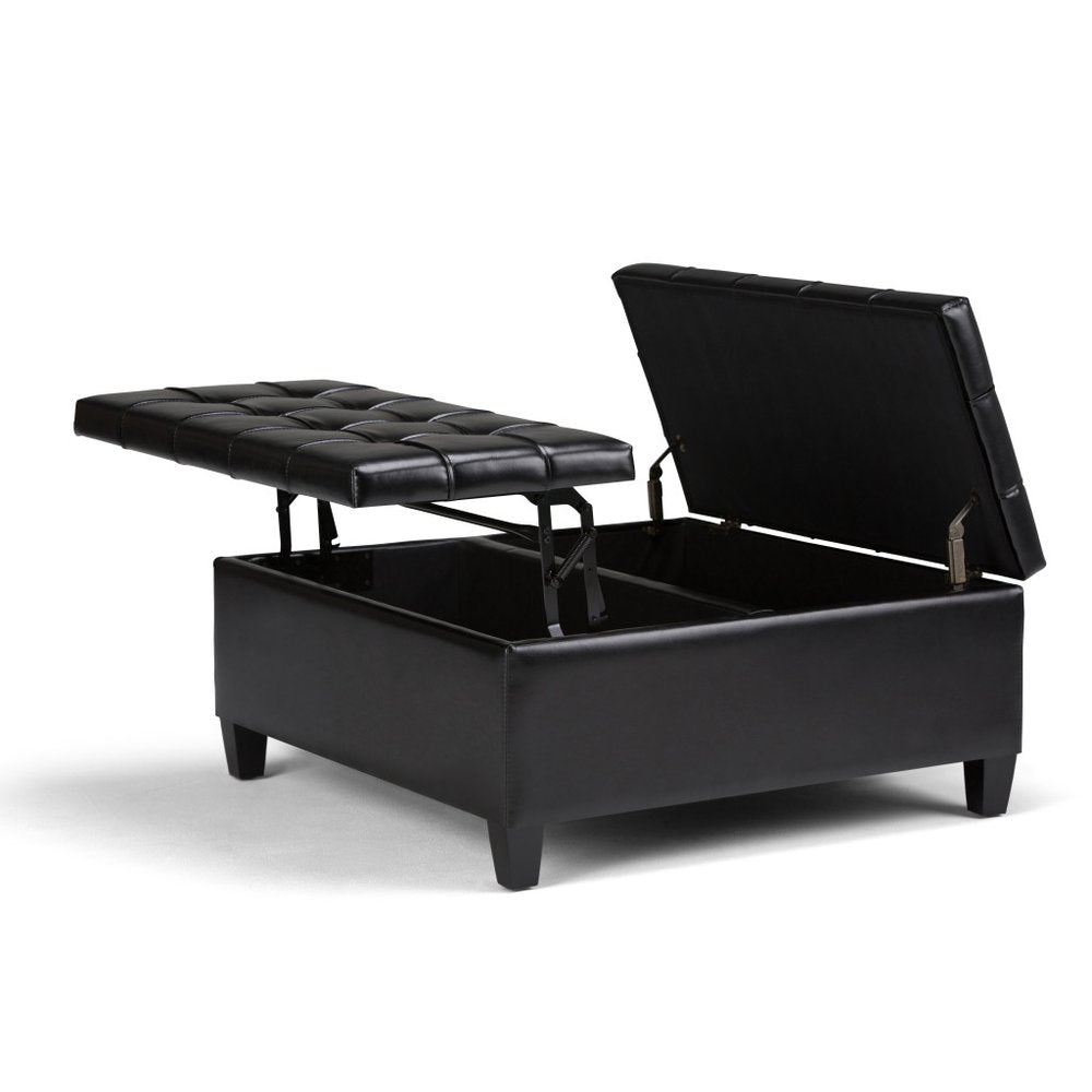 36" Black And Espresso Faux Leather Tufted Ottoman With Storage — view 9