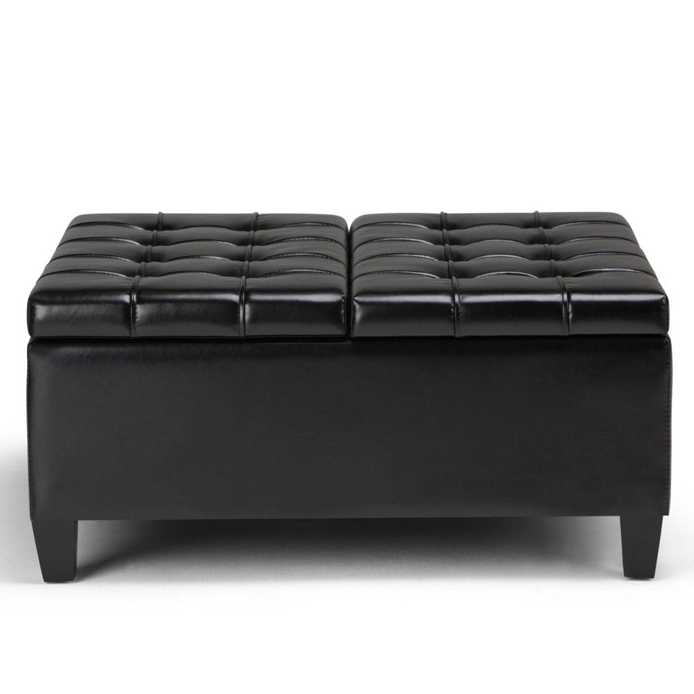 36" Black And Espresso Faux Leather Tufted Ottoman With Storage HomeRoots