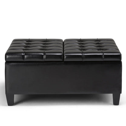 36" Brown And Espresso Faux Leather Tufted Ottoman With Storage