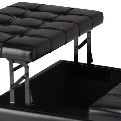 36" Black And Espresso Faux Leather Tufted Ottoman With Storage HomeRoots