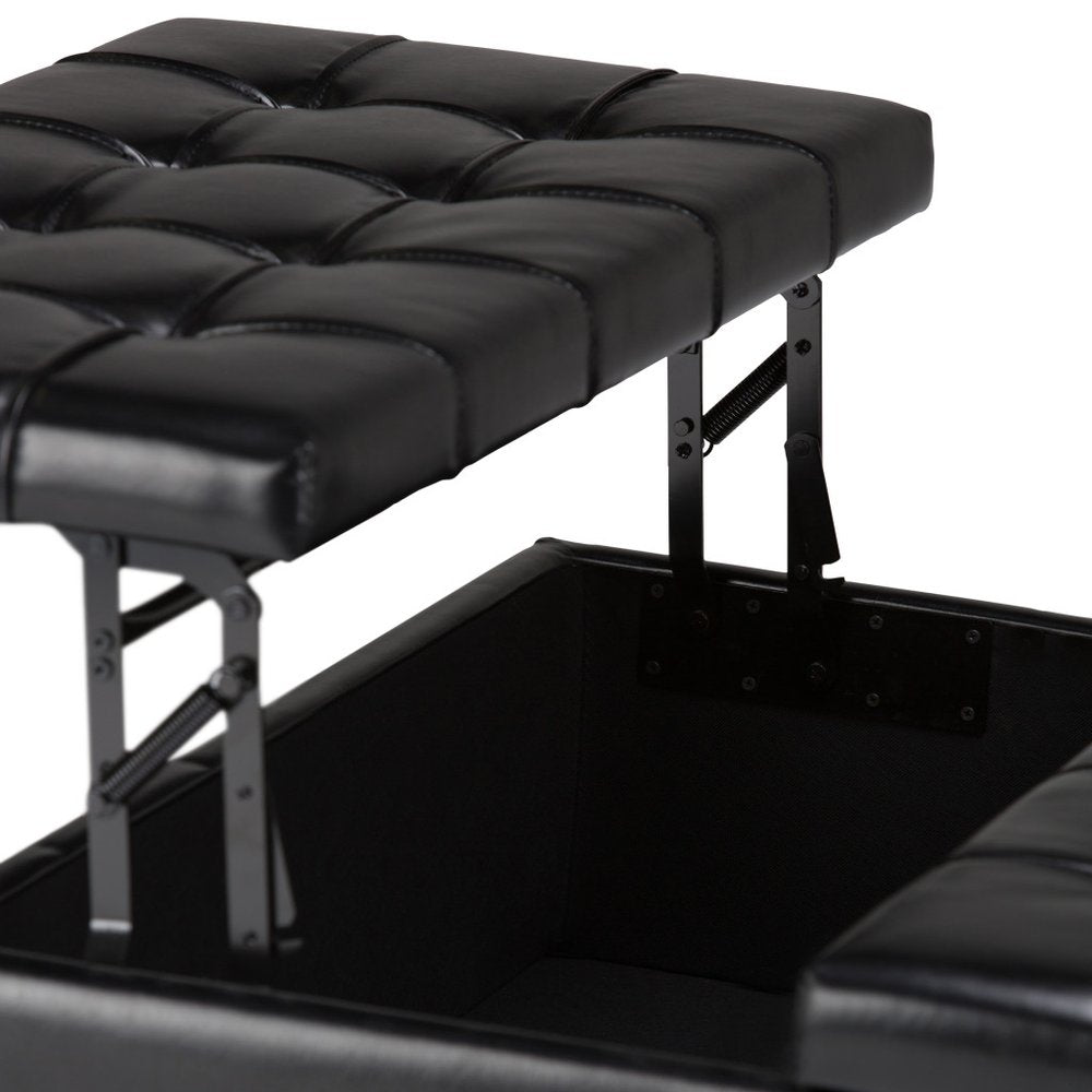 36" Brown And Espresso Faux Leather Tufted Ottoman With Storage — view 11