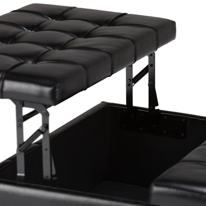 36" Brown And Espresso Faux Leather Tufted Ottoman With Storage