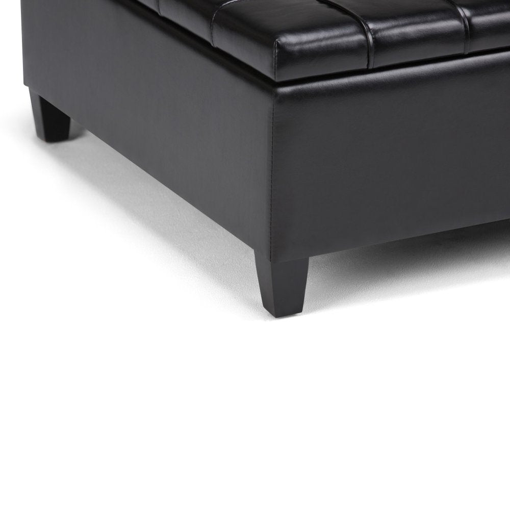 36" Black And Espresso Faux Leather Tufted Ottoman With Storage — view 12