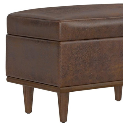 26" Brown And Walnut Faux Leather Ottoman With Storage