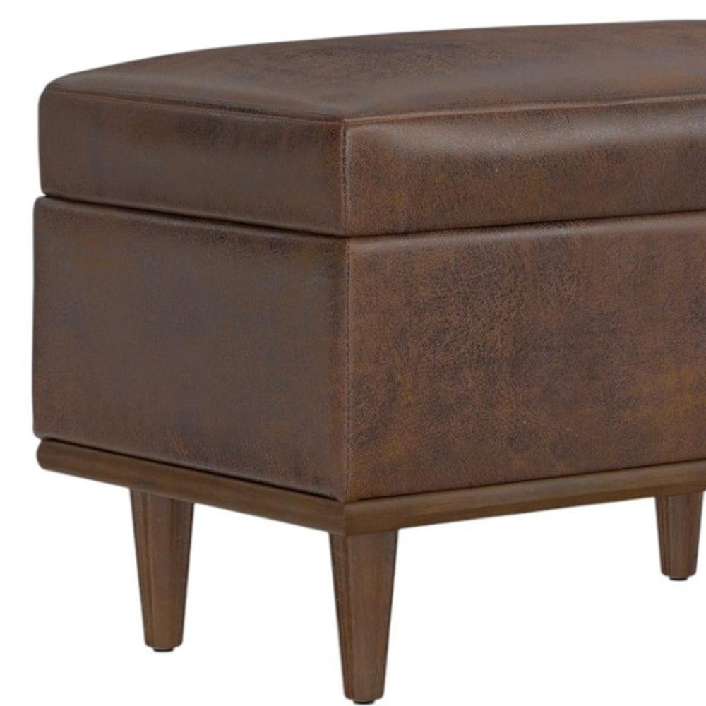 26" Chestnut And Walnut Faux Leather Ottoman With Storage HomeRoots
