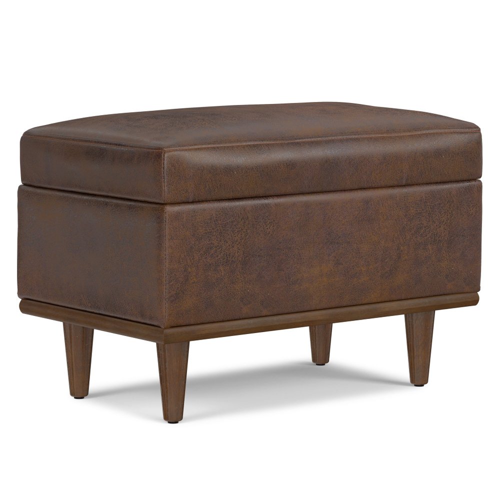 26" Chestnut And Walnut Faux Leather Ottoman With Storage — view 1