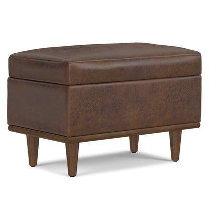 26" Chestnut And Walnut Faux Leather Ottoman With Storage HomeRoots