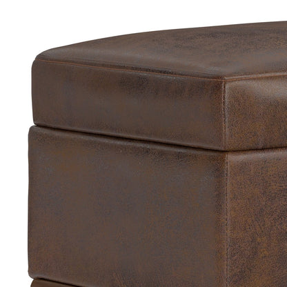 26" Brown And Walnut Faux Leather Ottoman With Storage