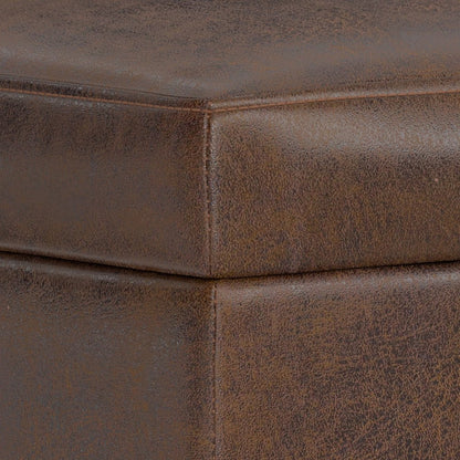 26" Chestnut And Walnut Faux Leather Ottoman With Storage HomeRoots