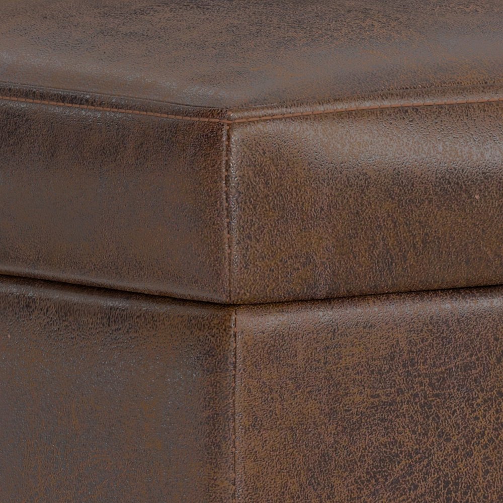 26" Brown And Walnut Faux Leather Ottoman With Storage — view 5