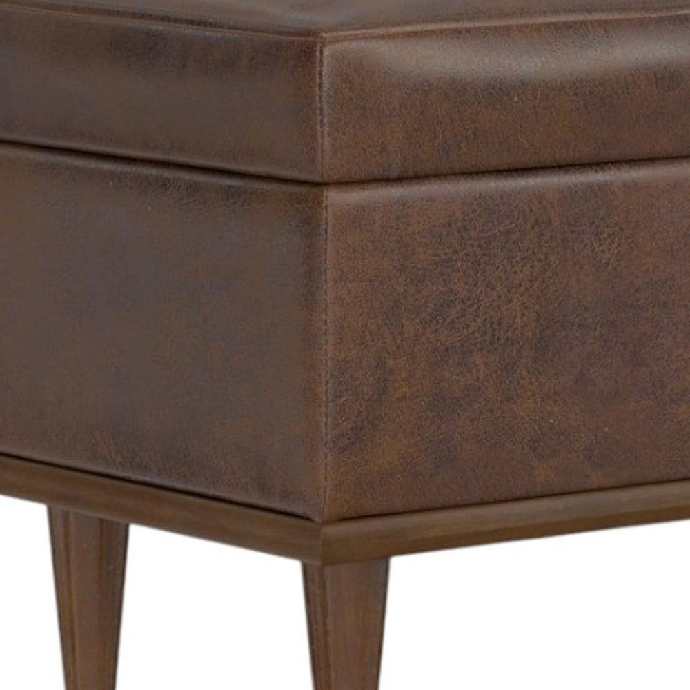 26" Chestnut And Walnut Faux Leather Ottoman With Storage HomeRoots