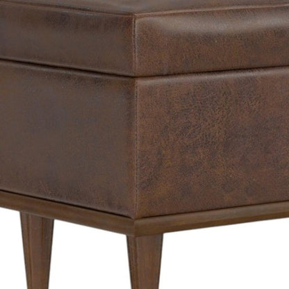26" Chestnut And Walnut Faux Leather Ottoman With Storage HomeRoots