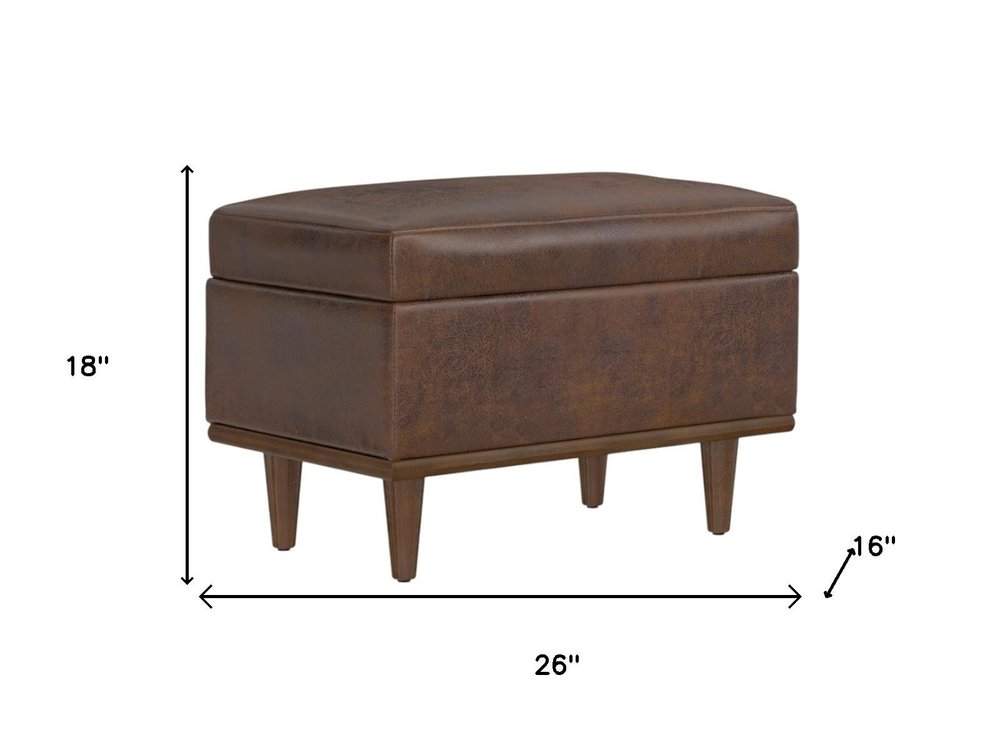 26" Chestnut And Walnut Faux Leather Ottoman With Storage HomeRoots