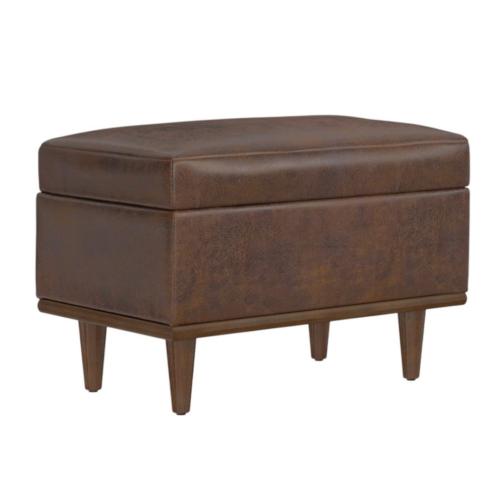 26" Chestnut And Walnut Faux Leather Ottoman With Storage HomeRoots