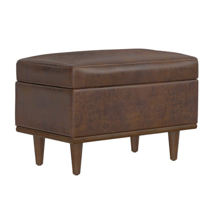 26" Chestnut And Walnut Faux Leather Ottoman With Storage HomeRoots